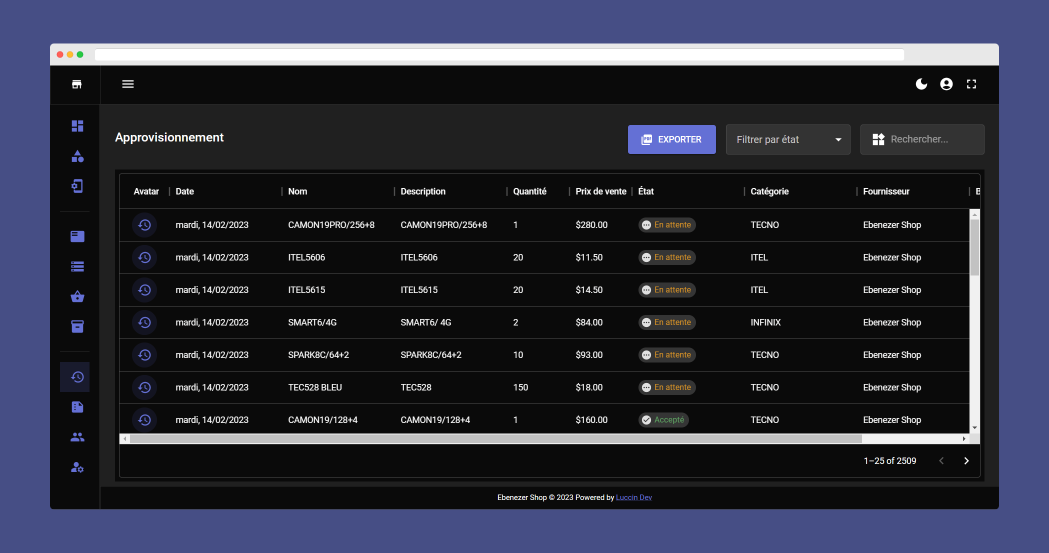 Stock Management App Dashboard
